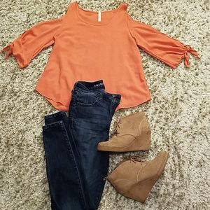 Sheer cold shoulder top